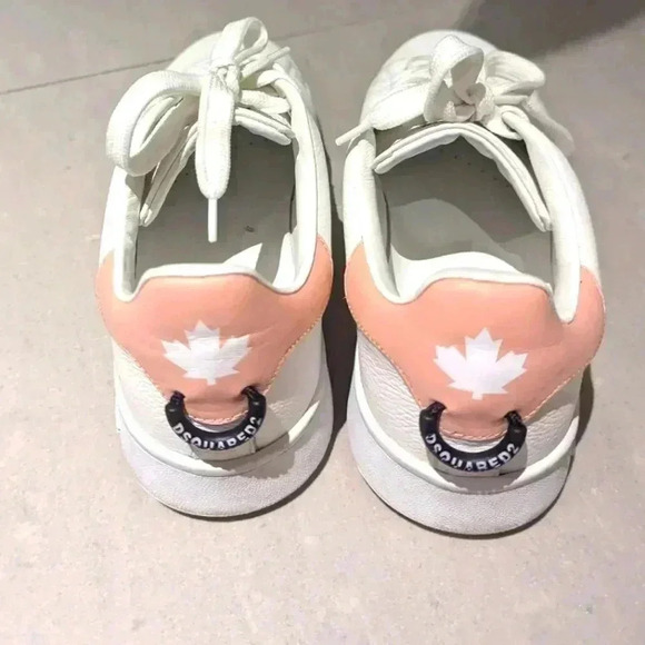 DSQUARED2 White & Pink Leather Lace Up Sneakers w Rubber Sole - size 39 like new - Picture 2 of 5